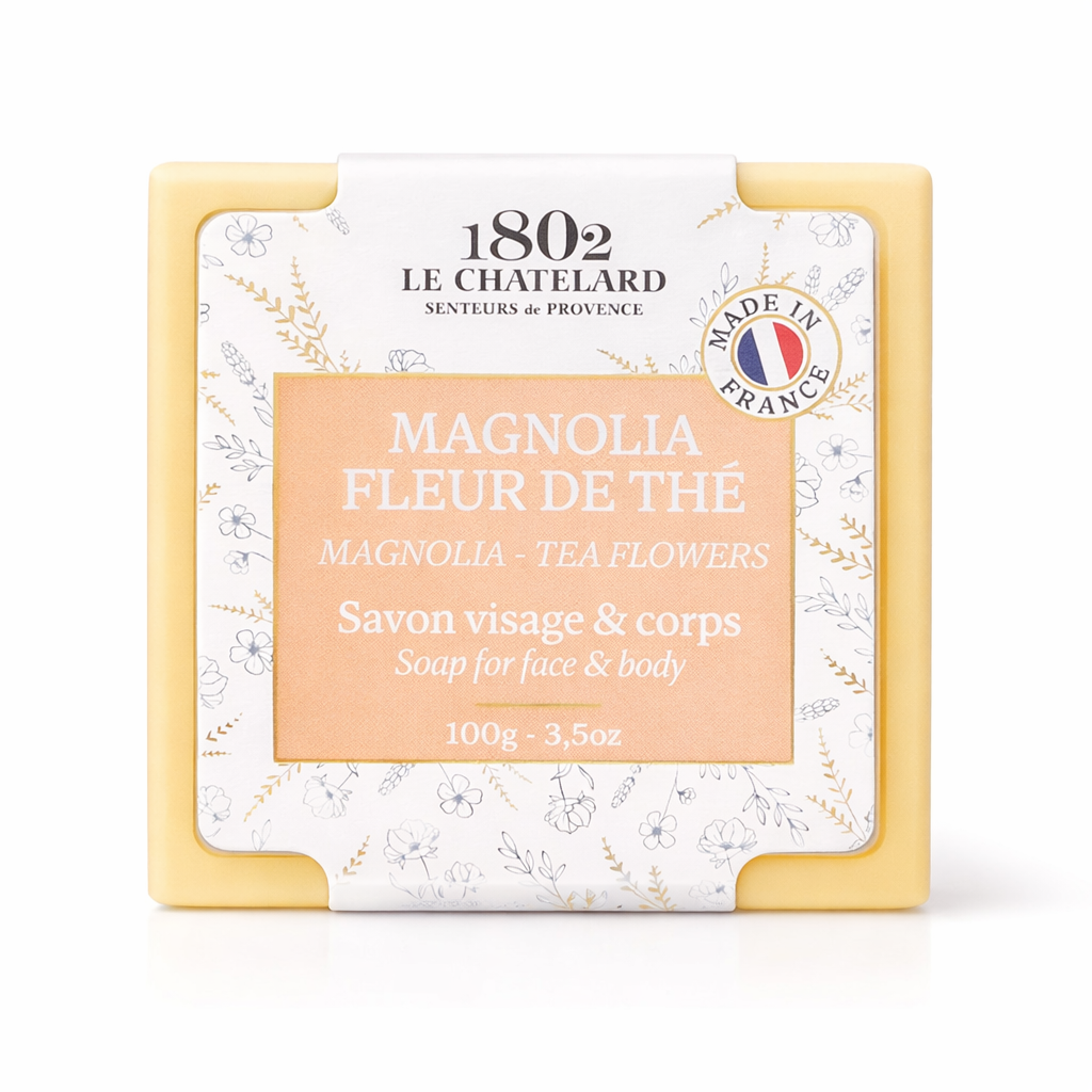Soap bar with '1802 Le Chateletard' packaging on a white background