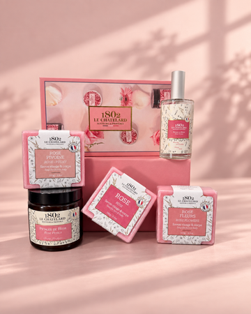 Le Chatelard 1802 Rose Pink Gift Box – French Pillow Mist, Candle & Soap Collection