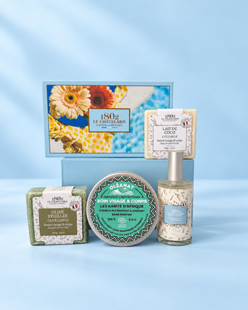 Le Chatelard 1802 Blue Wellness Gift Box – French Shea Butter, Pillow Mist & Soap Collection