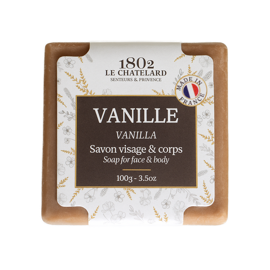 Le Chatelard Vanilla French Nourishment Combo | Oleanat Vanilla Shea Butter Balm, Cocoa Butter Soap & Vanilla Soap Gift Set / Made In France