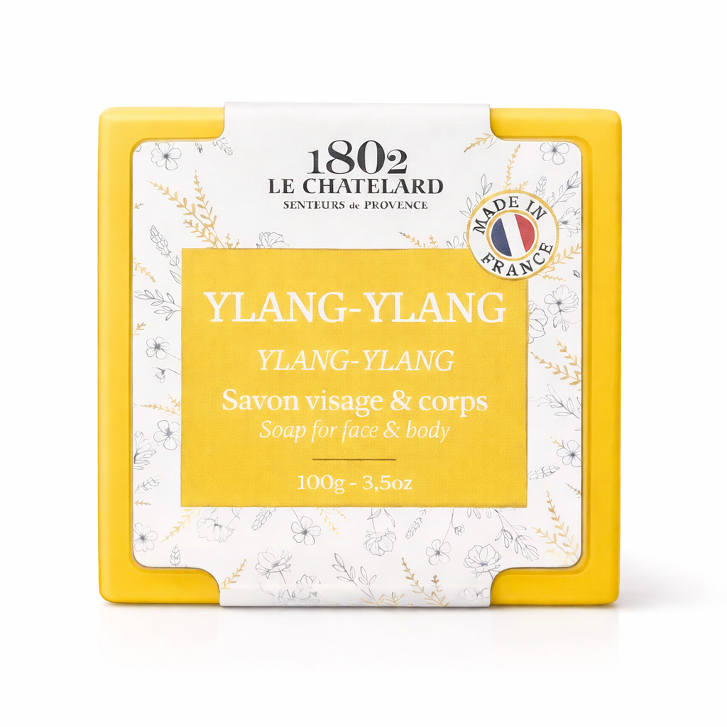 Le Chatelard 1802 Ylang-Ylang soap packaging on a white background