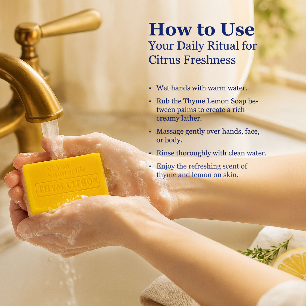 Thyme & Lemon Soap – French Marseille Fresh Citrus Face & Body Bar with Almond Oil | 100g