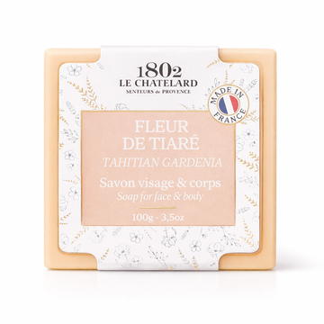 Soap bar with packaging featuring '1802 Le Chatelard' branding on a white background