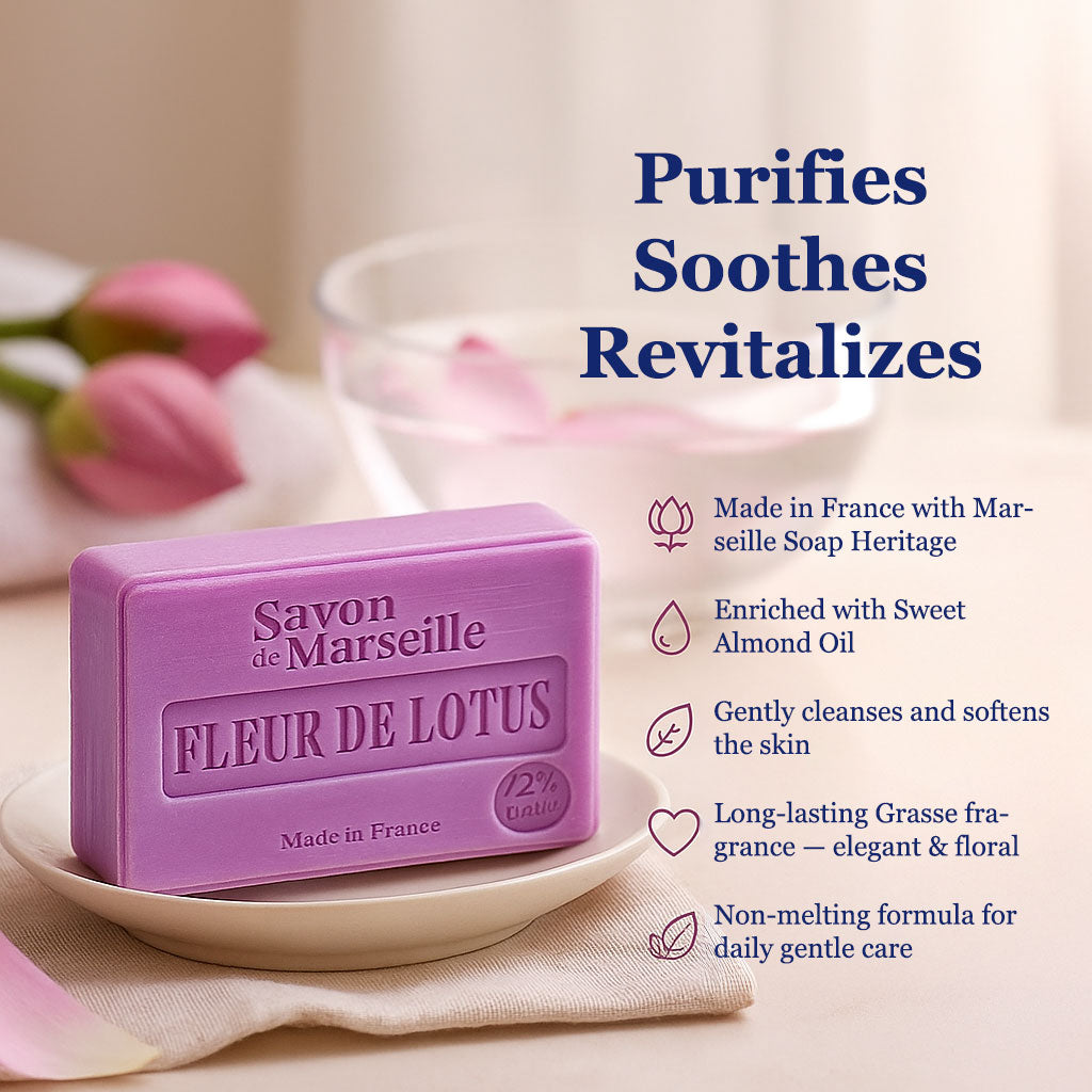 Lotus Flower Soap – French Marseille Calming Floral Face & Body Bar with Almond Oil | 100g