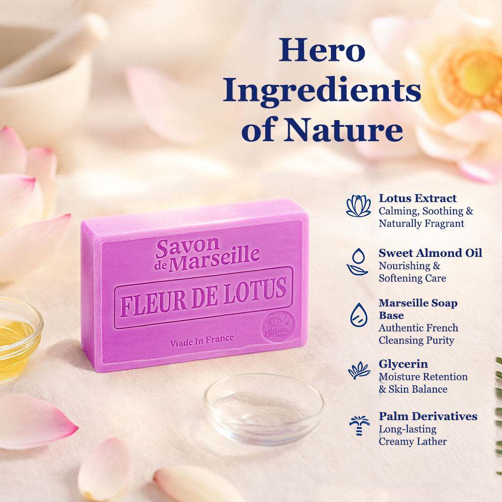 Lotus Flower Soap – French Marseille Calming Floral Face & Body Bar with Almond Oil | 100g