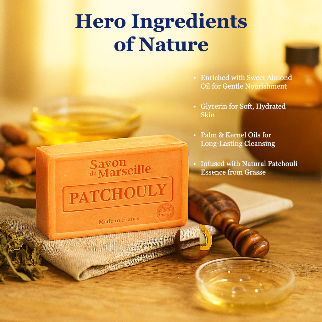 Patchouli Soap – French Marseille Luxury Face & Body Bar with Almond Oil | 100g