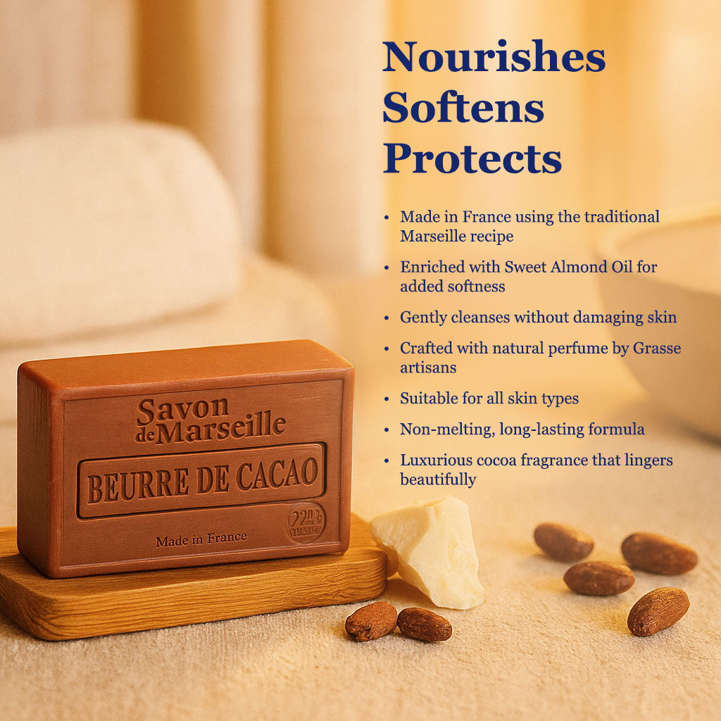 Cocoa Butter Soap – French Marseille Deep Nourishing & Moisturizing Face & Body Bar | 100g