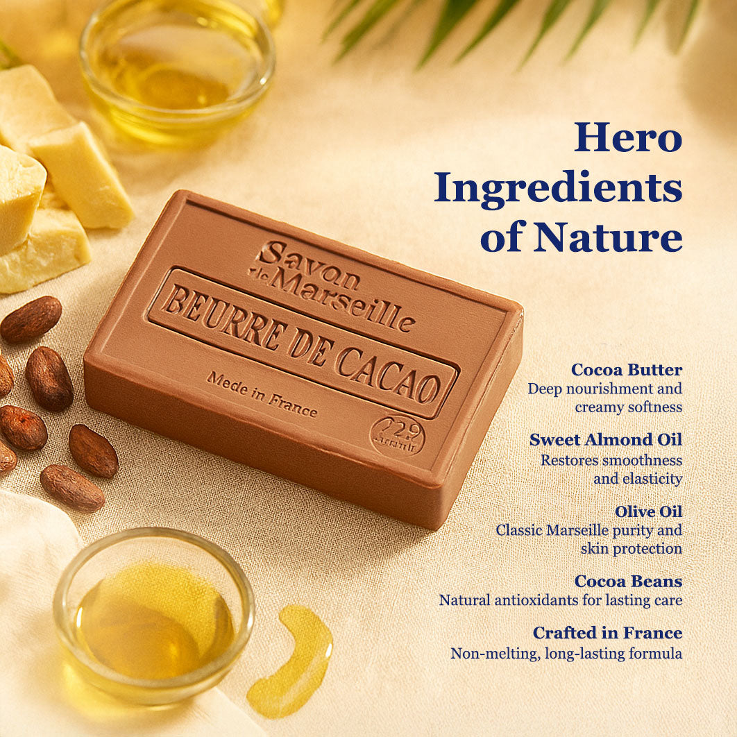 Cocoa Butter Soap – French Marseille Deep Nourishing & Moisturizing Face & Body Bar | 100g