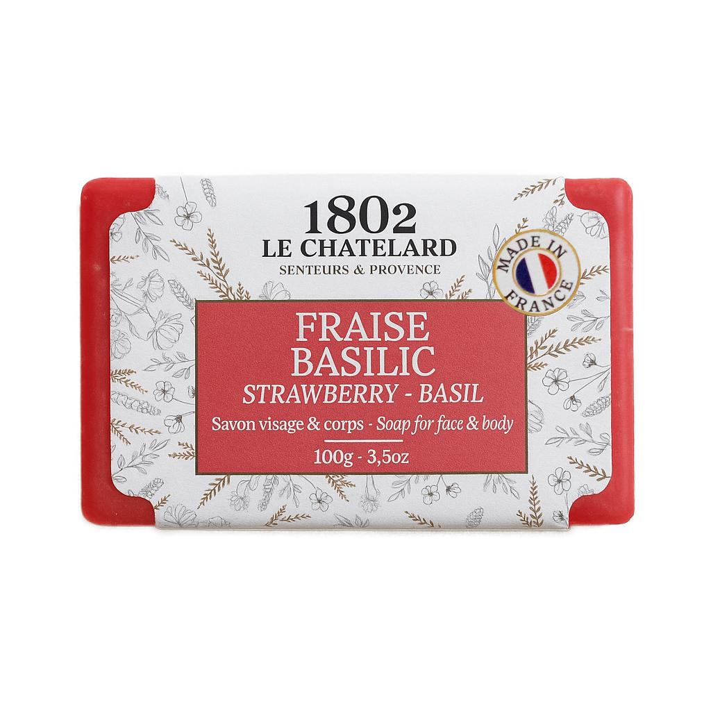Le Chatelard 1802 Strawberry Basil French Self-Care Combo | Strawberry Sublimating Balm, Strawberry Basil Soap & Strawberry Scented Candle Gift Set / Made In France