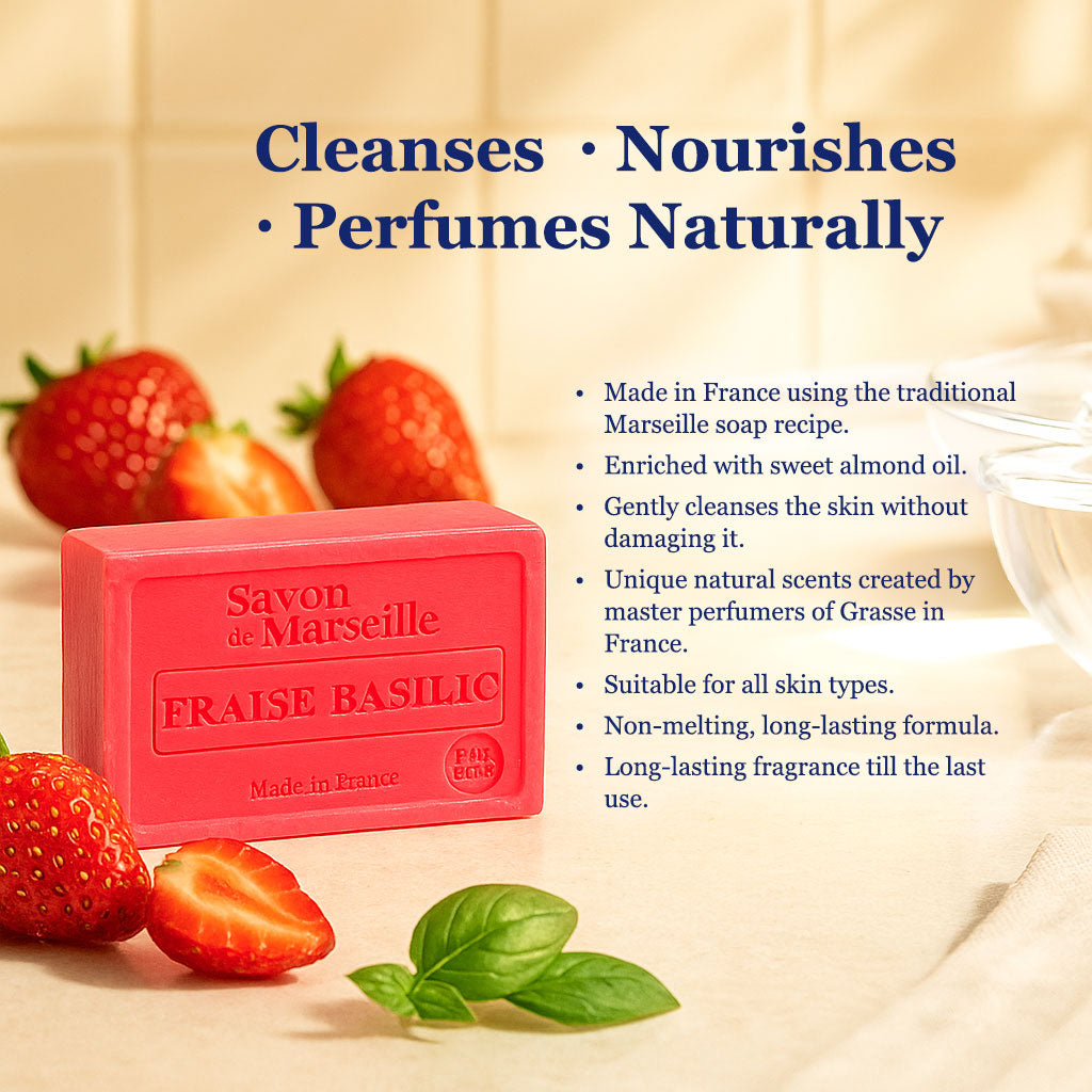 Strawberry Basil Soap – French Marseille Fresh Fruity Face & Body Bar | 100g
