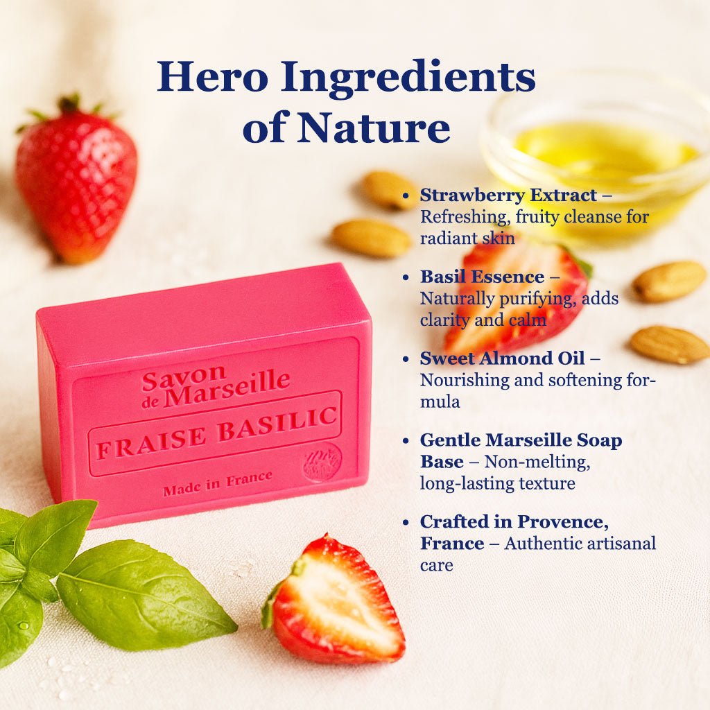 Strawberry Basil Soap – French Marseille Fresh Fruity Face & Body Bar | 100g