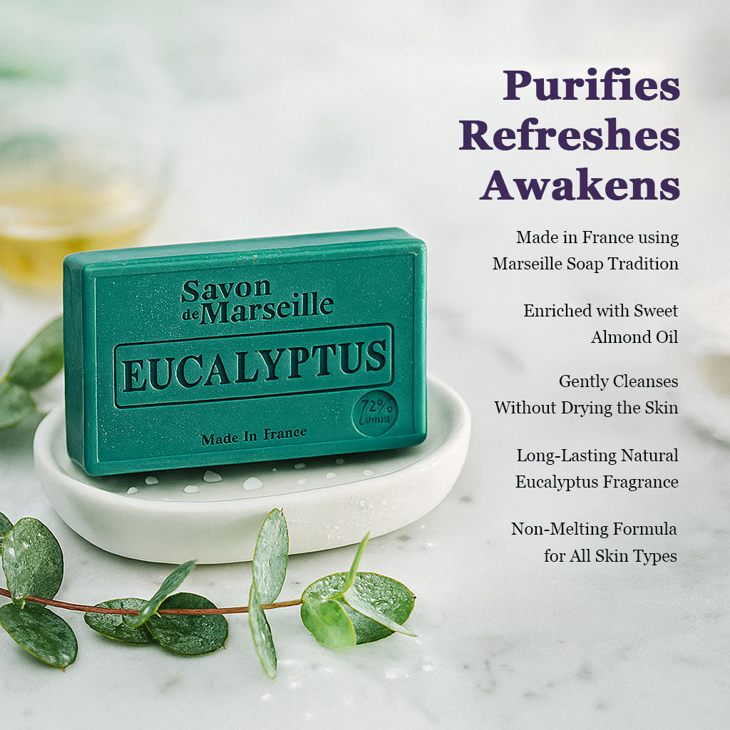 Eucalyptus Soap – French Marseille Purifying & Refreshing Face & Body Bar with Almond Oil | 100g