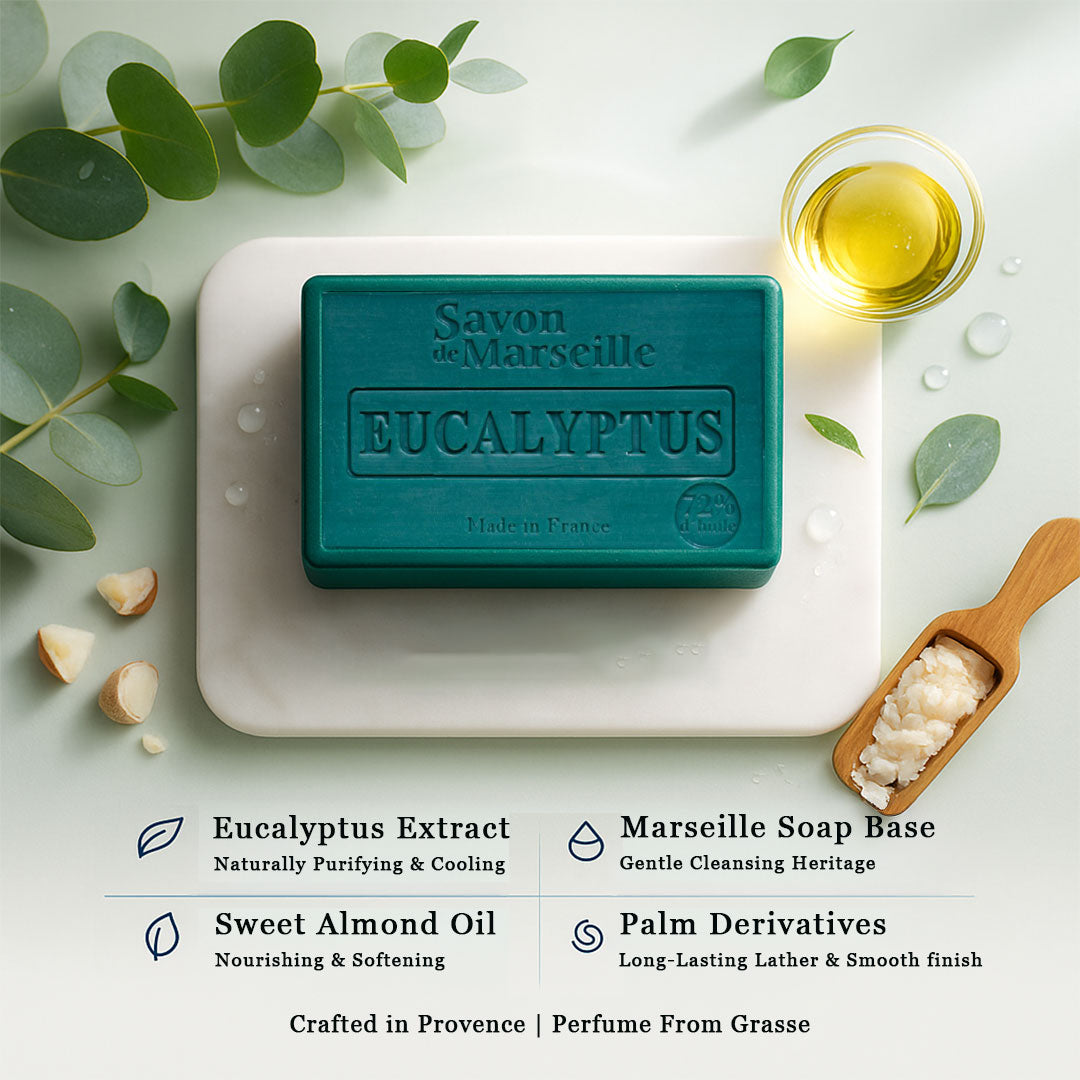 Eucalyptus Soap – French Marseille Purifying & Refreshing Face & Body Bar with Almond Oil | 100g
