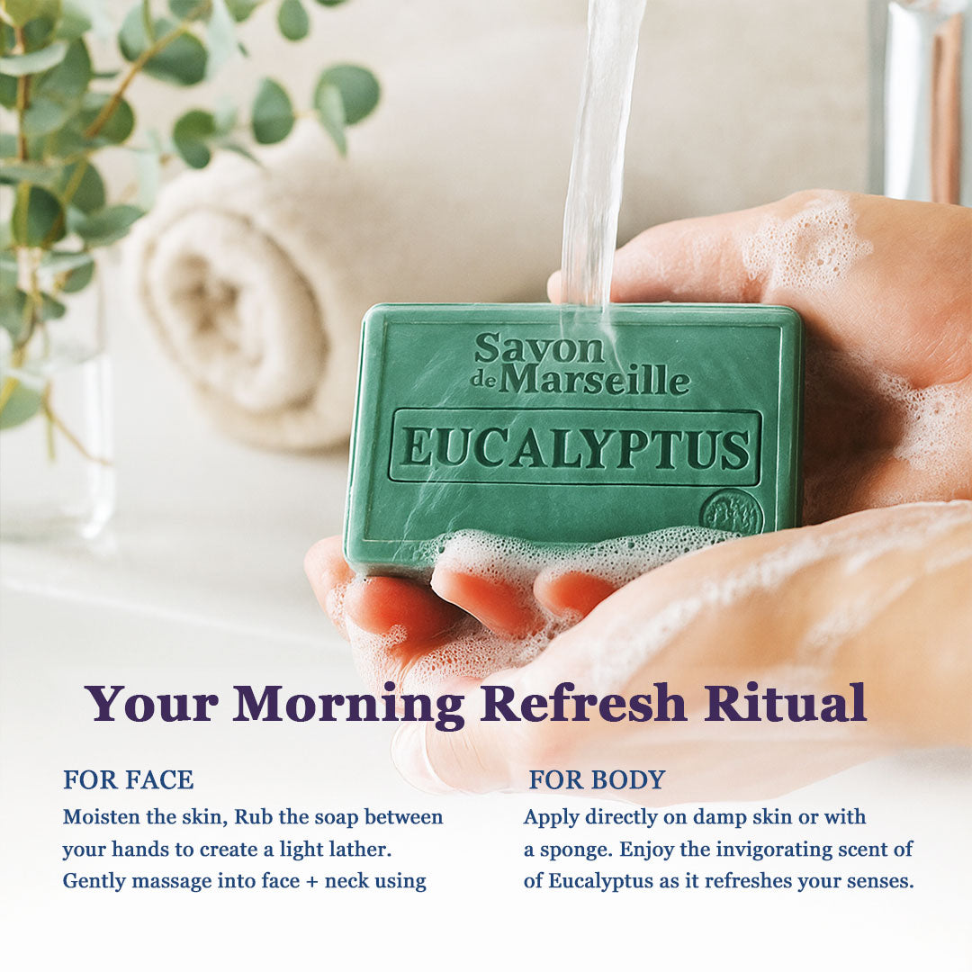 Eucalyptus Soap – French Marseille Purifying & Refreshing Face & Body Bar with Almond Oil | 100g