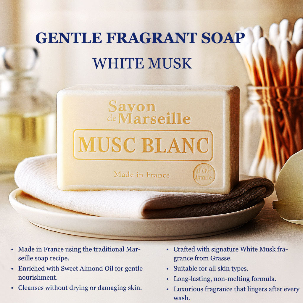 White Musk French Soap – Luxury Marseille Face & Body Bar with Almond Oil (100g)
