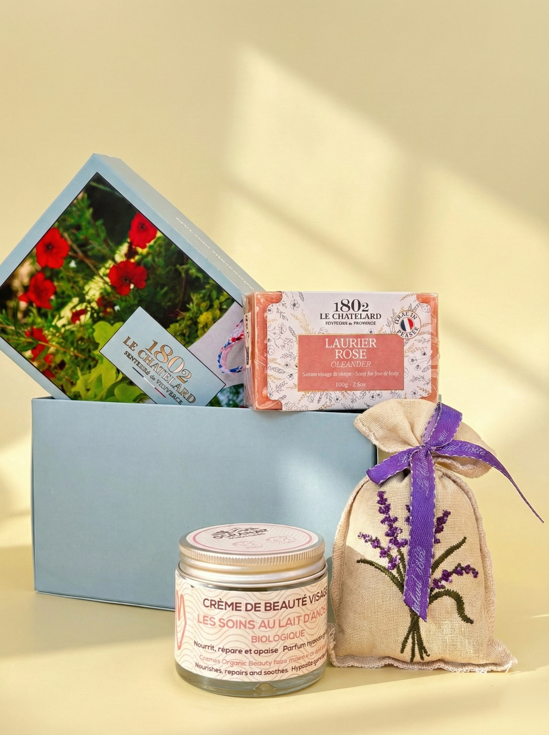 Le Chatelard 1802 French Luxury Skincare Duo | Laurier Rose Soap + Organic Donkey Milk Face Cream / Made In France