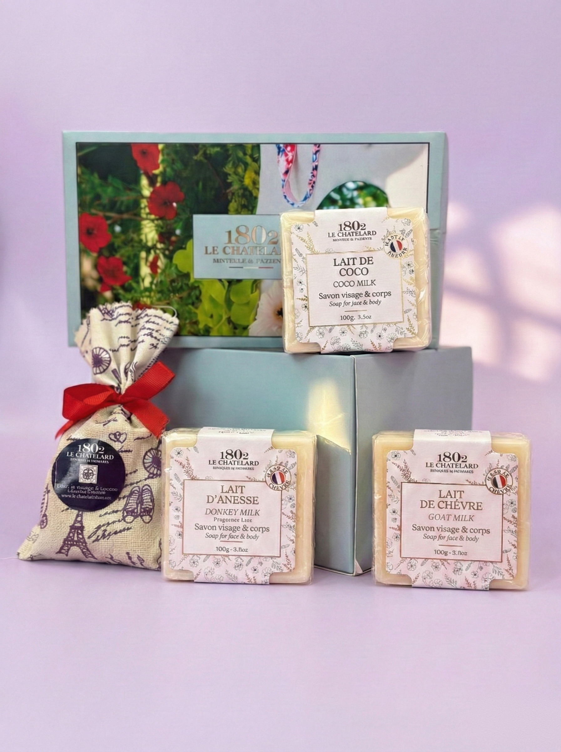 Le Chatelard 1802 Milk Soap Combo | Goat Milk, Coco Milk & Donkey Milk Soaps (3 x 100g) / Made In France