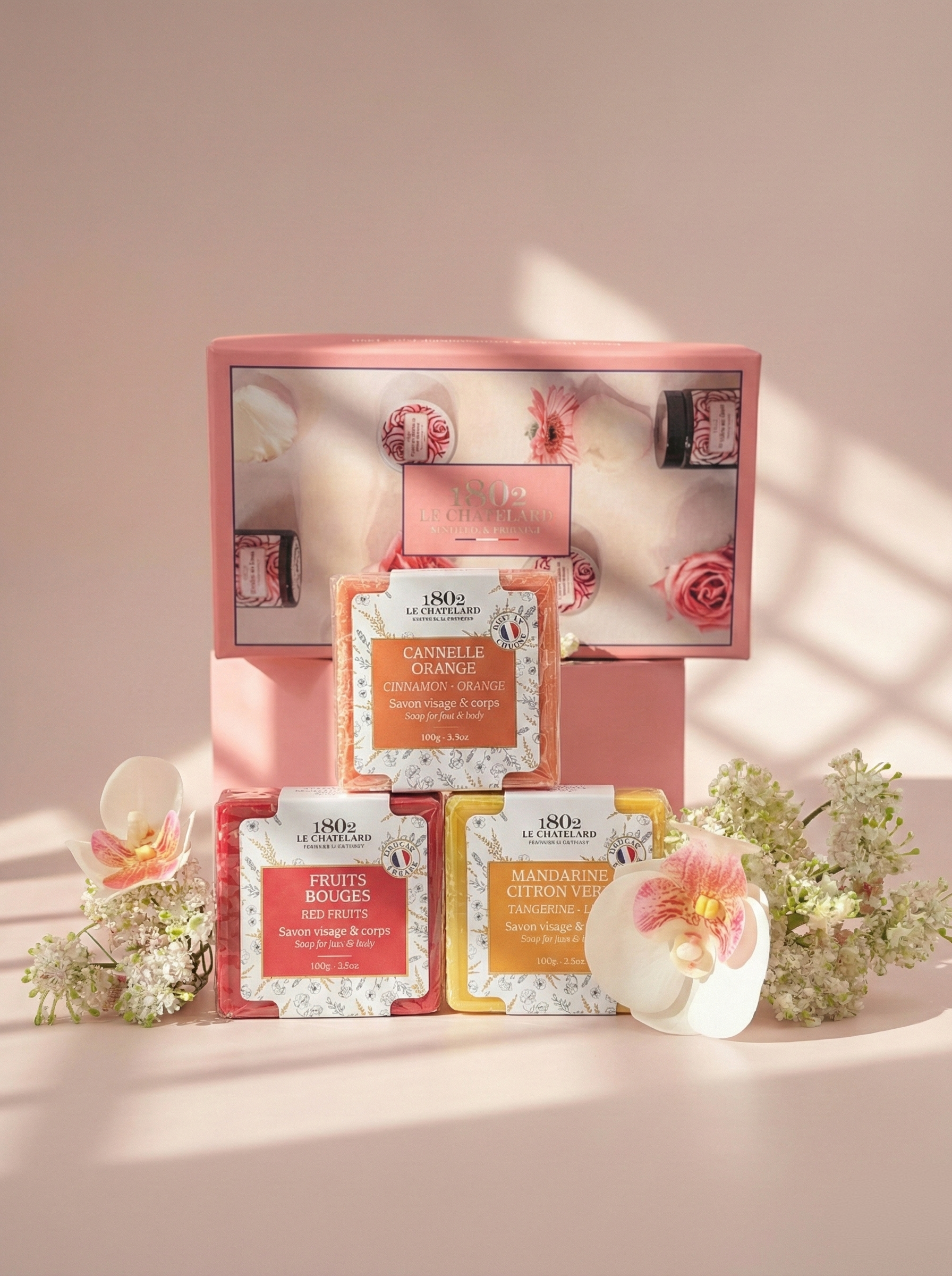 Le Chatelard 1802 Citrus & Spice Soap Combo | Cinnamon Orange, Tangerine Lime & Red Fruits (3 x 100g) / Made In France