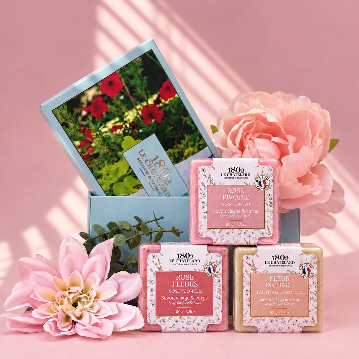 Le Chatelard 1802 Floral Romance Soap Combo | Rose Peony, Tahitian Gardenia & Ylang-Ylang (3 x 100g) / Made In France