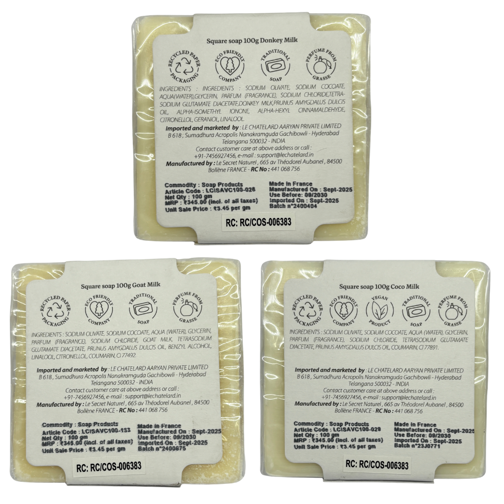 Le Chatelard 1802 Milk Soap Combo | Goat Milk, Coco Milk & Donkey Milk Soaps (3 x 100g) / Made In France