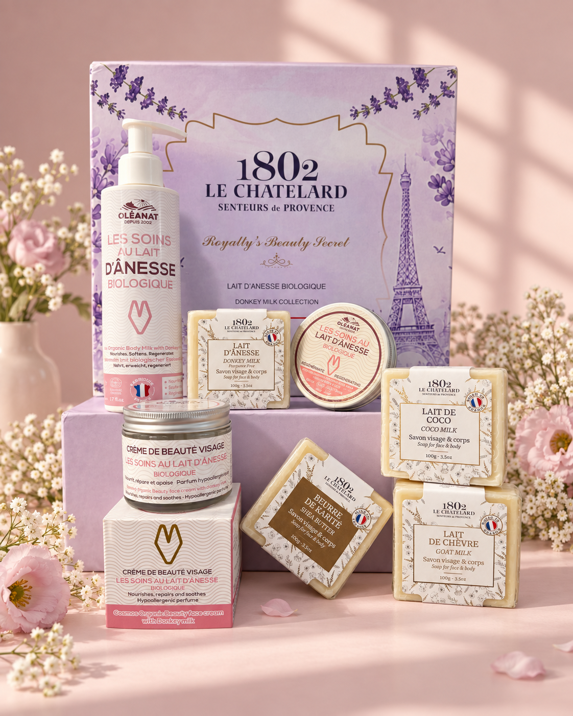 Le Chatelard 1802 Royalty’s Beauty Secret Donkey Milk Luxury Gift Box – 7-Piece French Skincare & Soap Collection