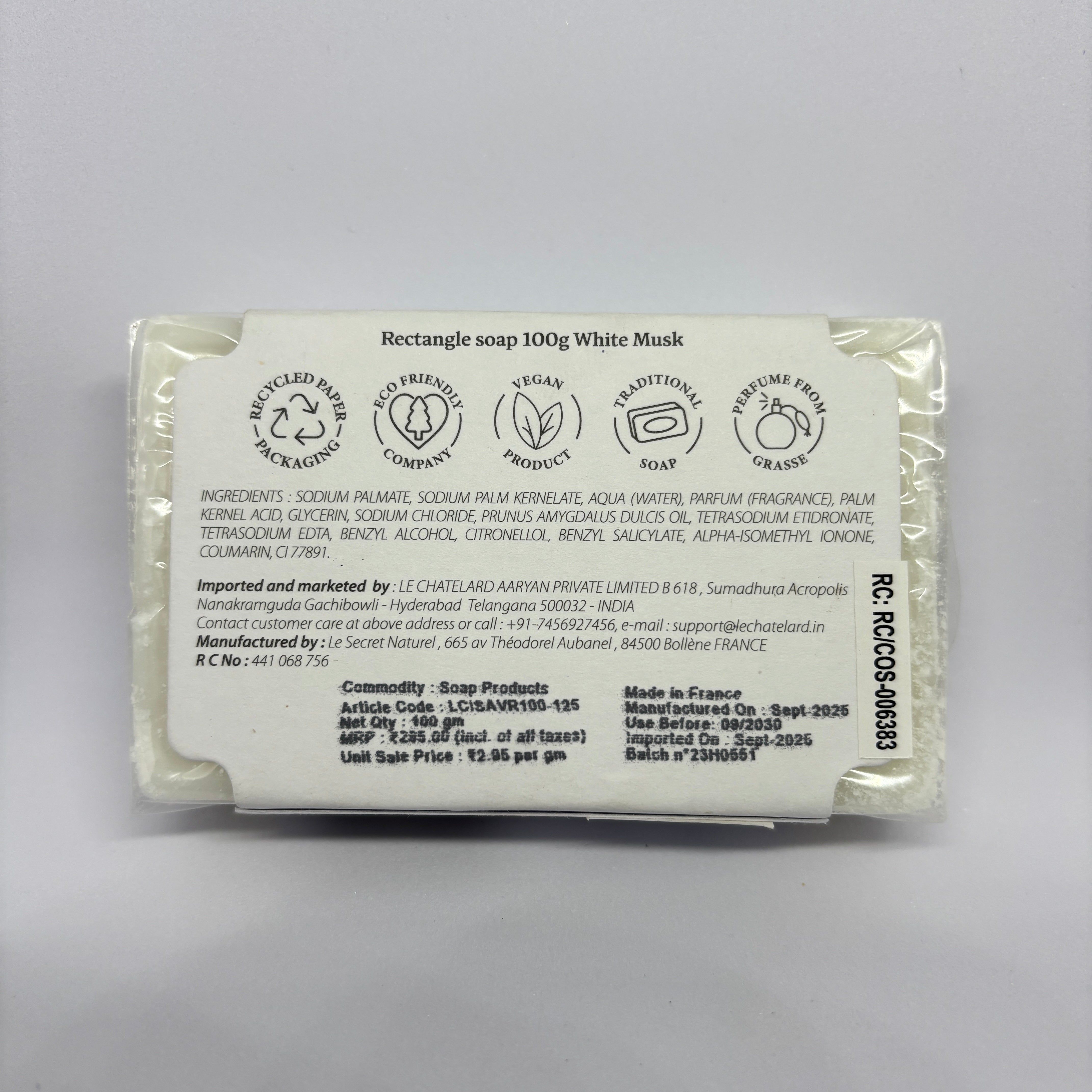 White Musk French Soap – Luxury Marseille Face & Body Bar with Almond Oil (100g)