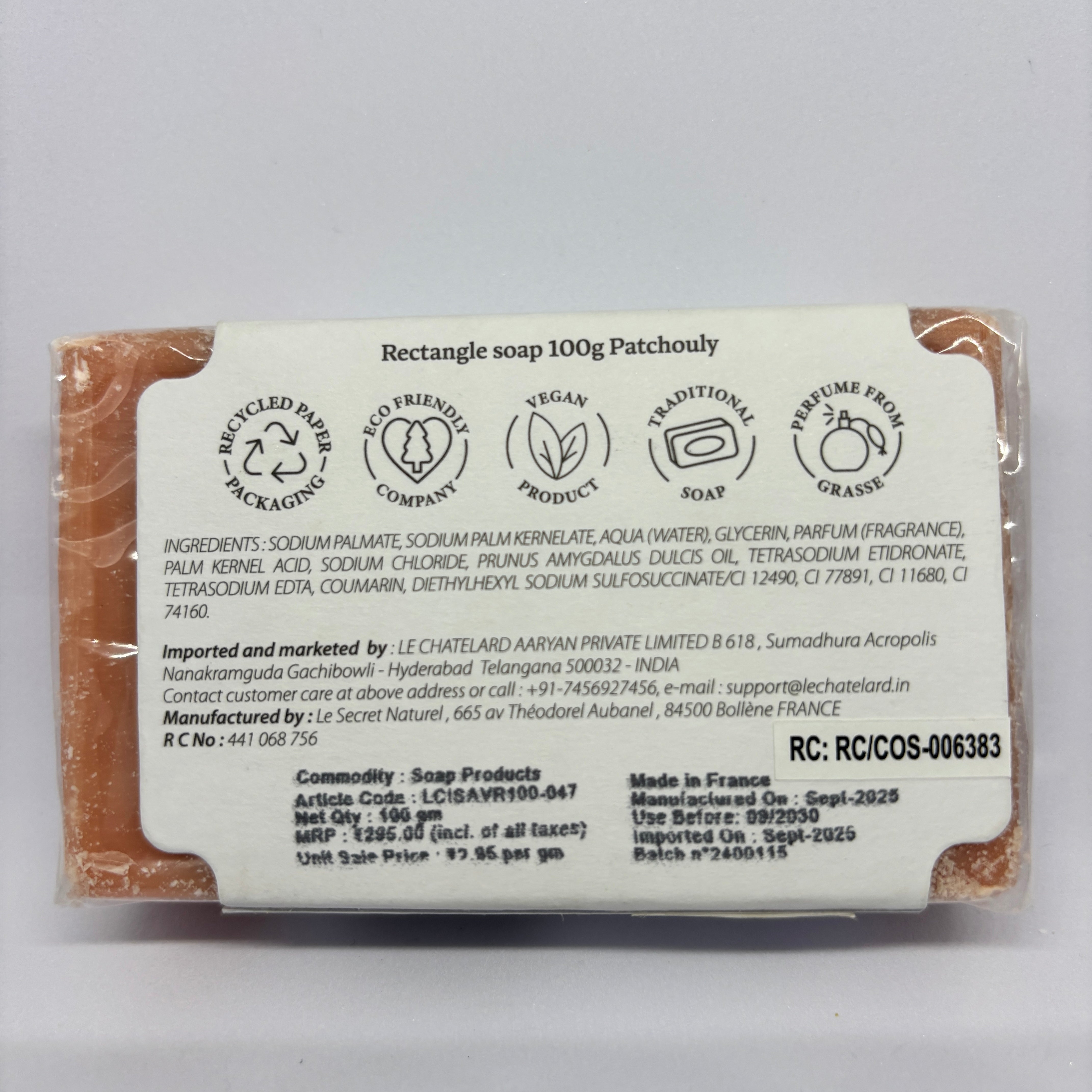 Patchouli Soap – French Marseille Luxury Face & Body Bar with Almond Oil | 100g