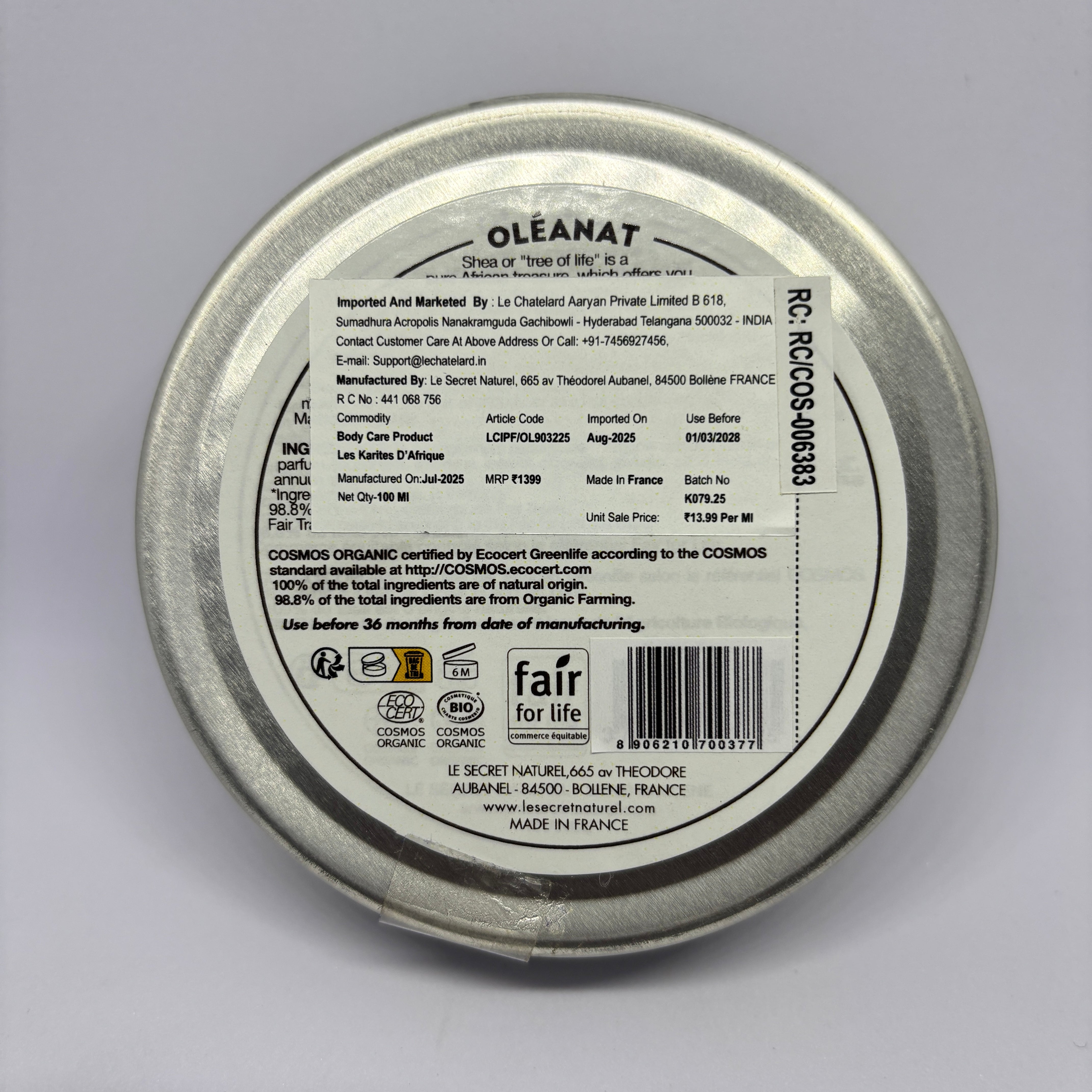 Oleanat Organic Shea Butter With Argan Oil – Deep Nourishing Face & Body Moisturizer (100ml)