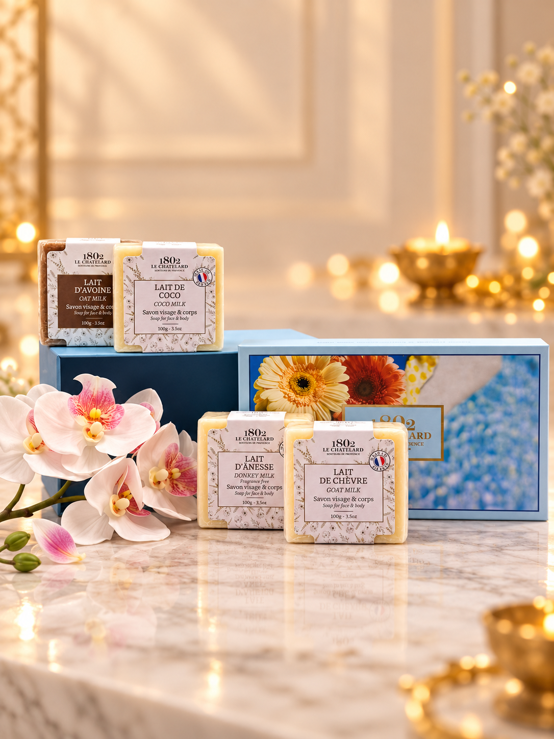Le Chatelard 1802 Milk Soaps Quartet – Luxury French Marseille Soap Gift Box | 4 × 100g | Diwali Special