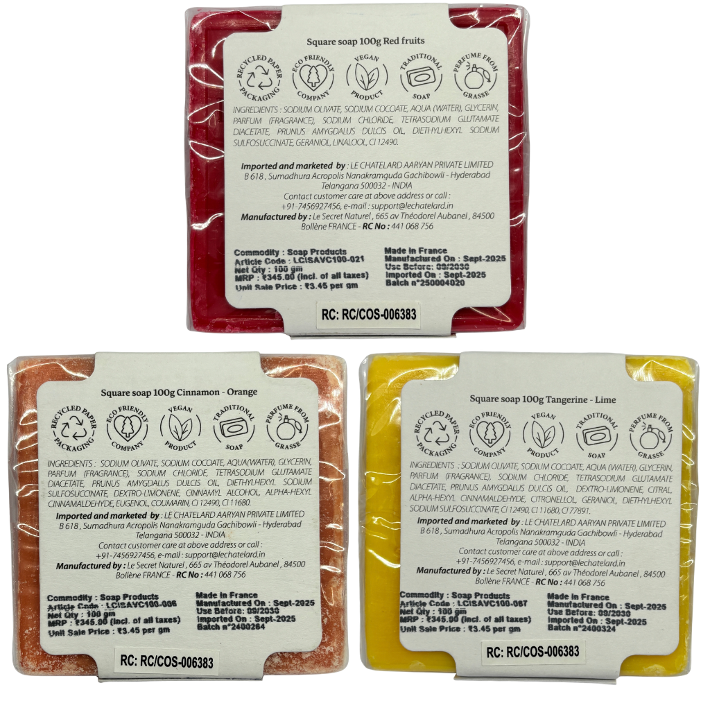 Le Chatelard 1802 Citrus & Spice Soap Combo | Cinnamon Orange, Tangerine Lime & Red Fruits (3 x 100g) / Made In France