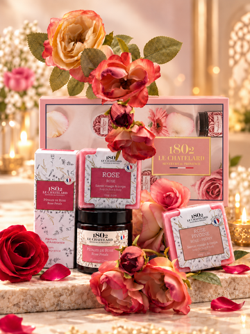 Le Chatelard 1802 Luxury Rose Collection – Rose Candle, Room Spray & Marseille Soap Diwali Gift Set | Made in France