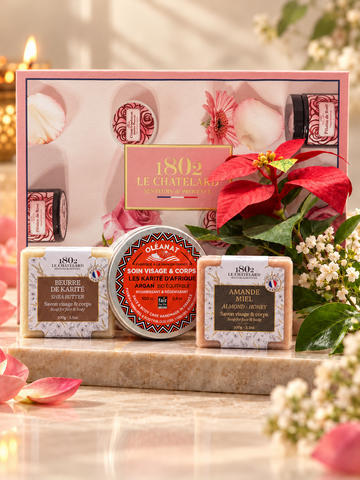 Le Chatelard 1802 Shea Glow Festive Care – Oleanat Organic Shea Butter with Argan Oil & Marseille Soap Gift Set | Made in France