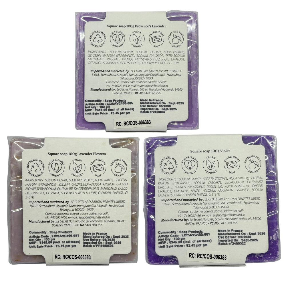 Le Chatelard 1802 French Lavender Love Soap Combo | Provence's Lavender, Lavender Flowers & Violet French Soaps (3 x 100g) / Made In France