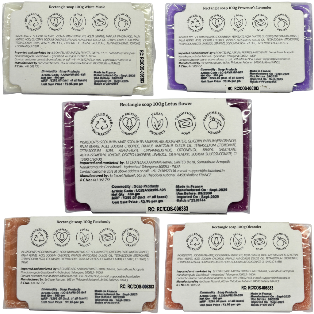 Le Chatelard 1802 Luxury French Soap Combo | White Musk, Provence's  Lavender, Lotus Flower, Patchouli & Oleander (5 x 100g) / Made In France