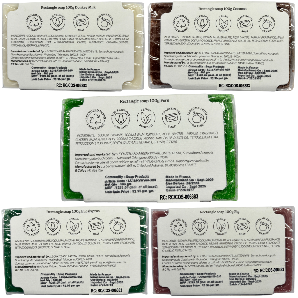 Le Chatelard 1802 French Soap Combo | Donkey Milk, Coconut, Eucalyptus, Fern & Fig Soaps (5 x 100g) / Made In France