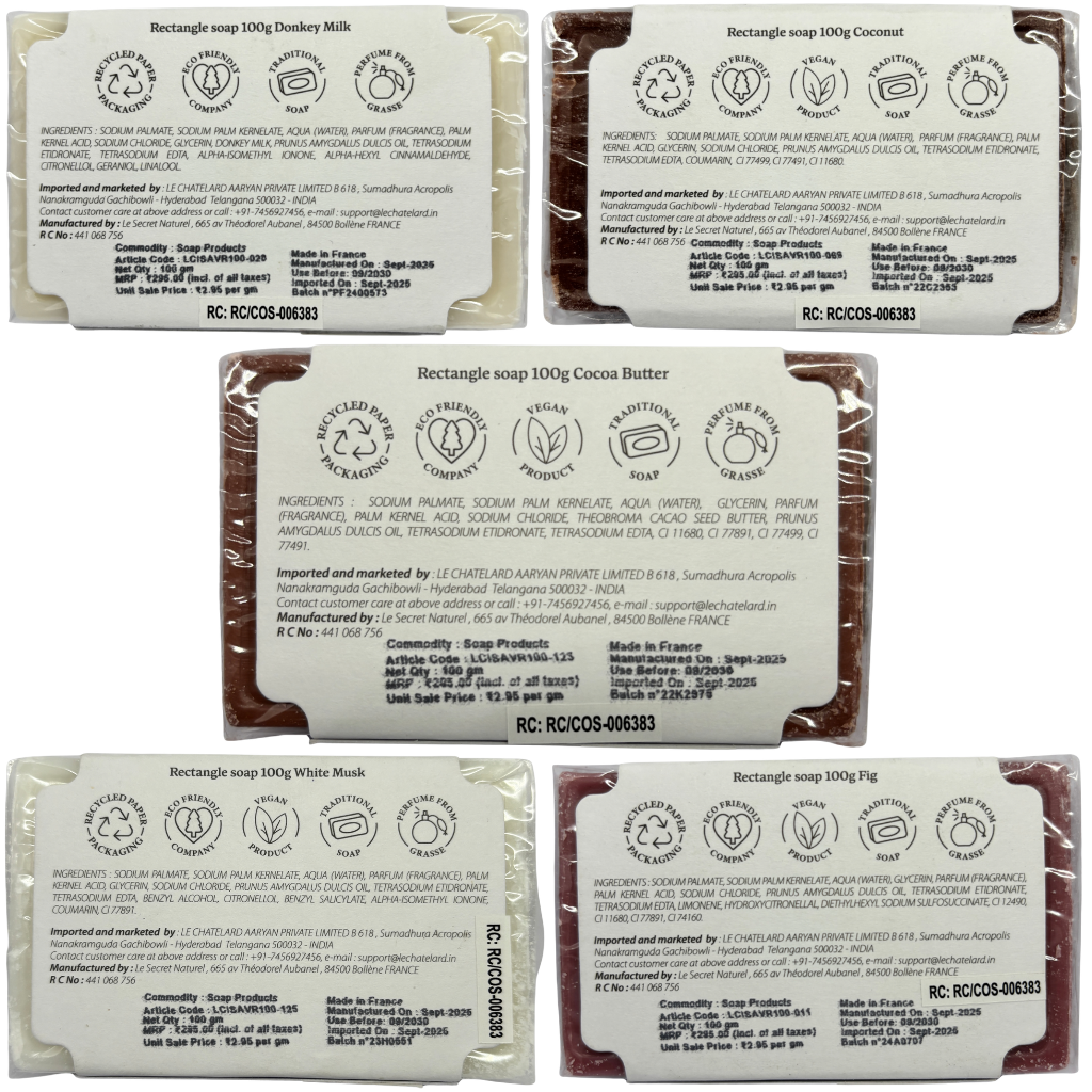 Le Chatelard 1802 French Soap Combo | Donkey Milk, White Musk, Cocoa Butter, Fig & Coconut Soaps (5 x 100g) / Made In France