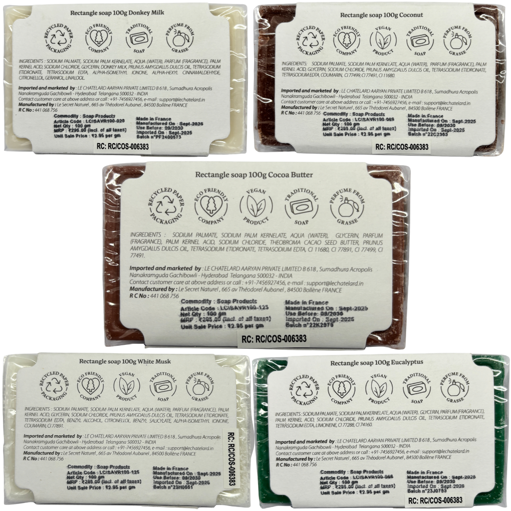 Le Chatelard 1802 French Soap Combo | Donkey Milk, White Musk, Cocoa Butter, Coconut & Eucalyptus (5 x 100g) / Made In France