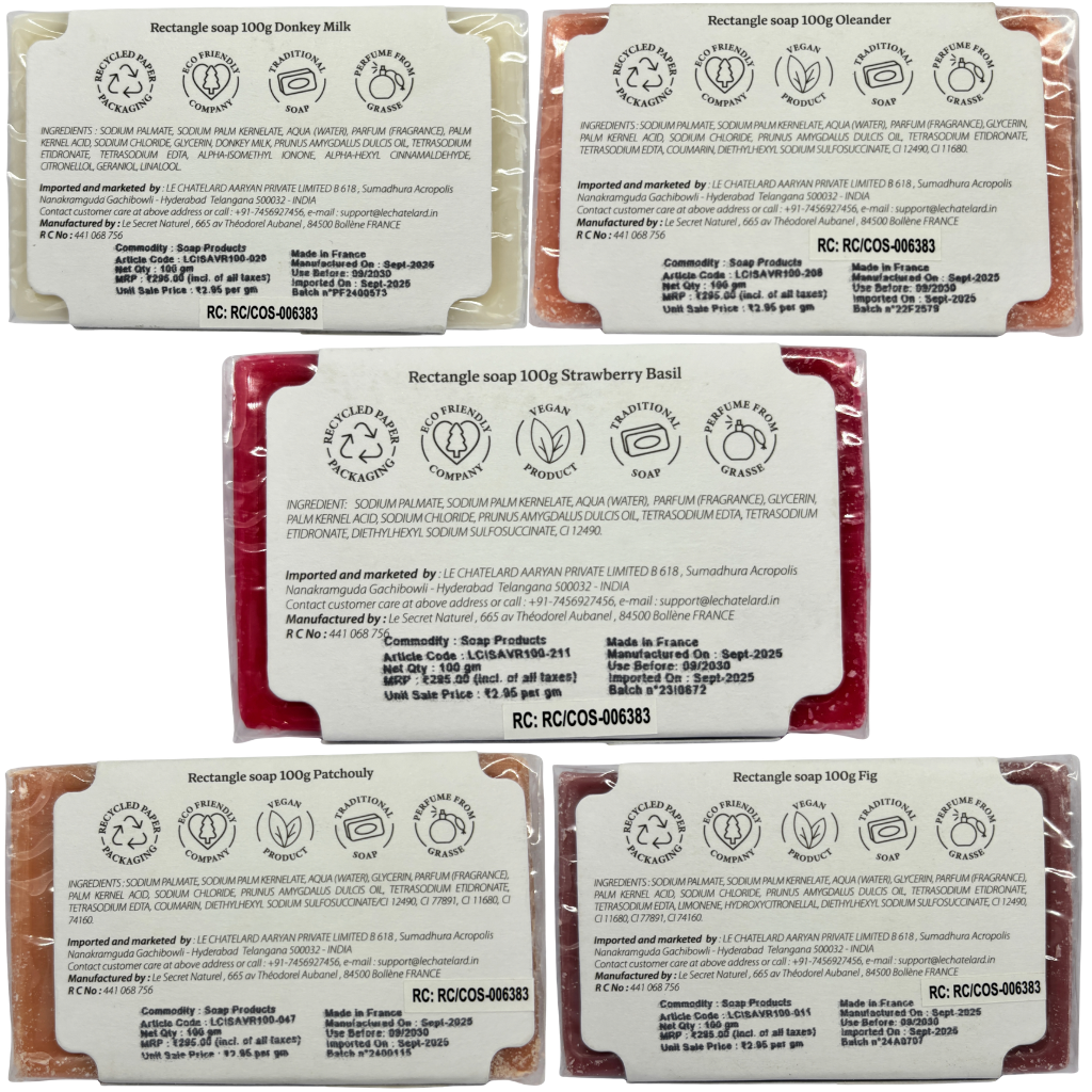 Le Chatelard 1802 French Soap Combo | Oleander, Strawberry Basil, Fig, Patchouli & Donkey Milk (5 × 100g) / Made In France