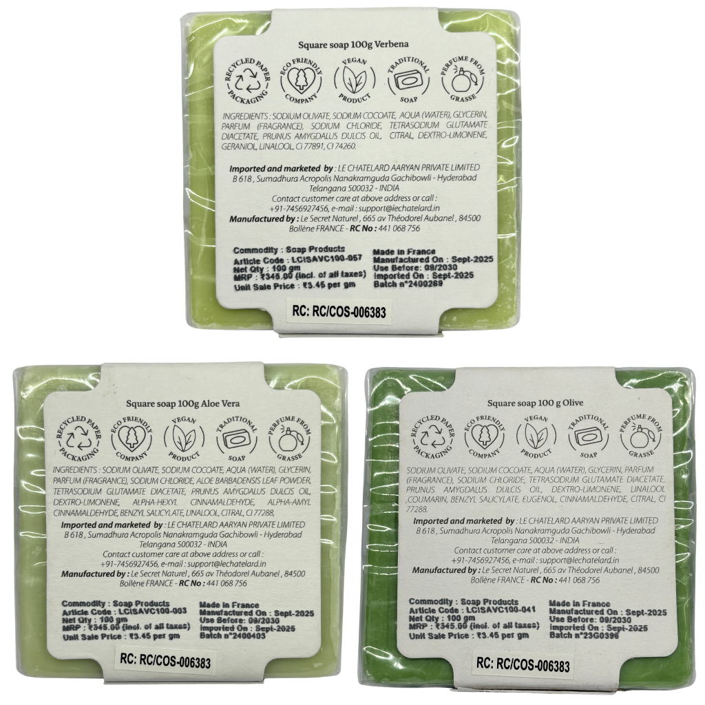 Le Chatelard 1802 Fresh Green Soap Combo | Olive, Verbena & Aloe Vera Soaps (3 x 100g) / Made In France