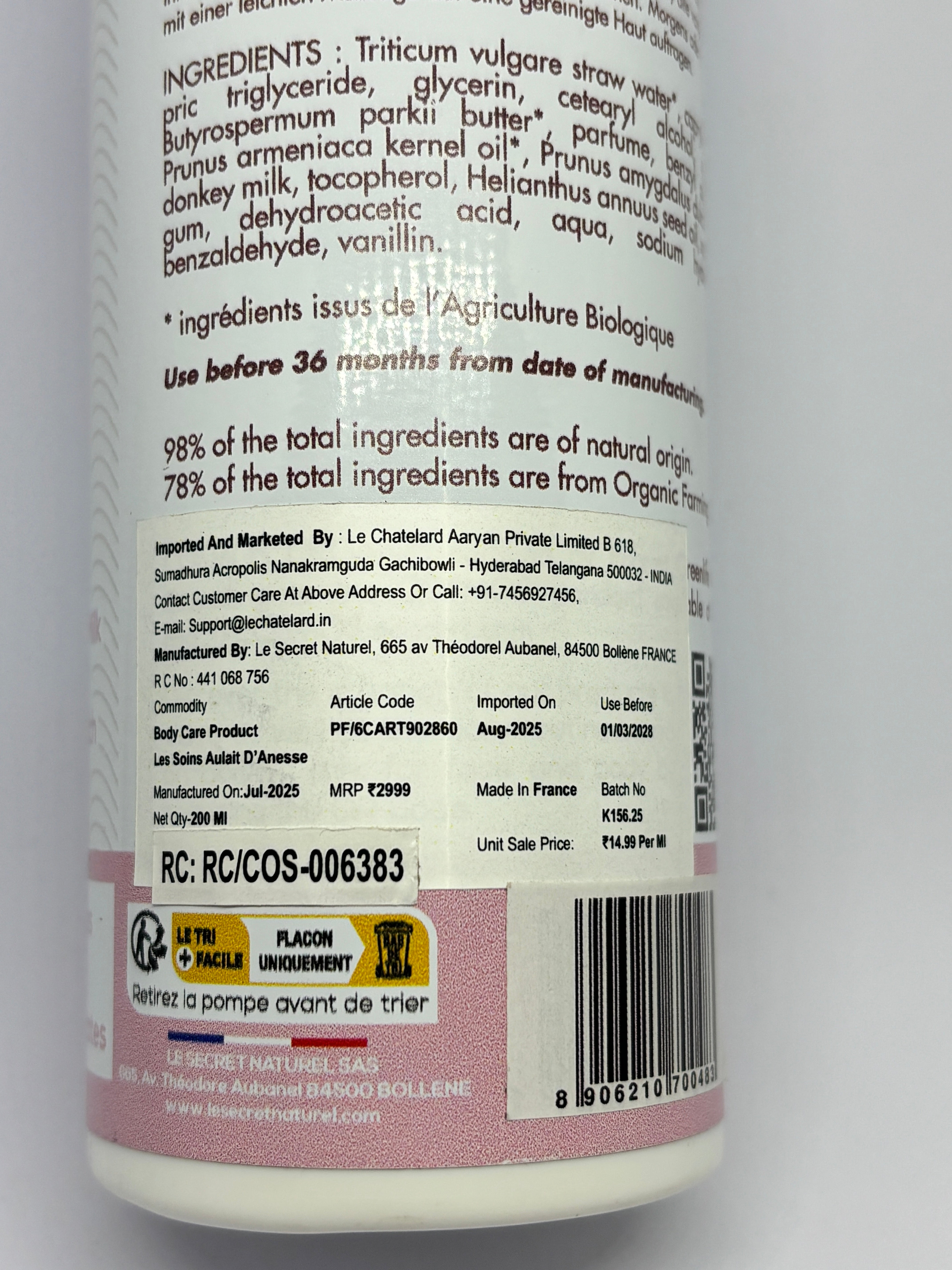 Organic Body Milk With Donkey Milk - Nourishing Body Lotion 200ml