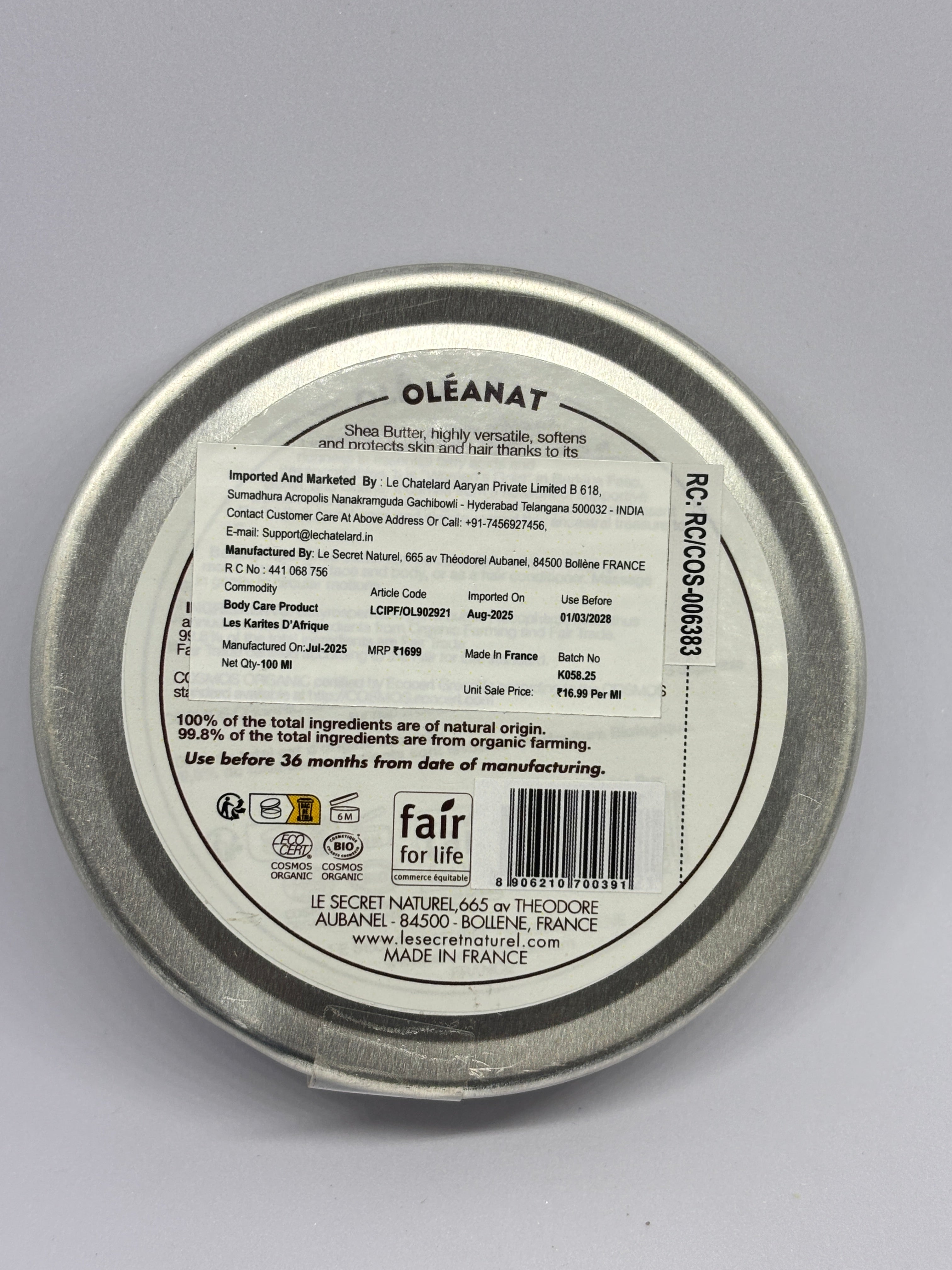 Oleanat Extra Pure Organic Shea Butter Balm - Repairing & Soothing Moisturizer (100ml)