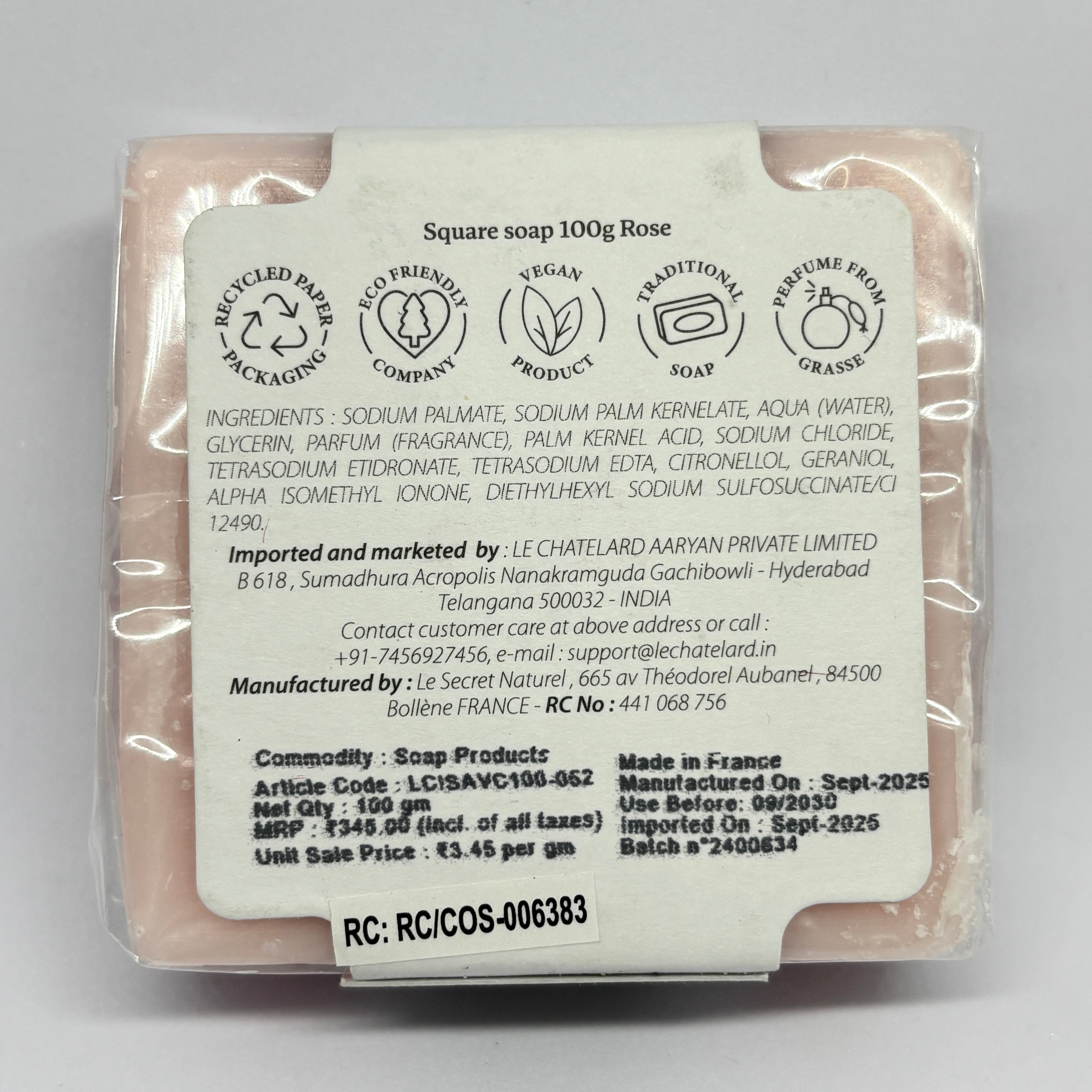 Square soap with a label on a gray background