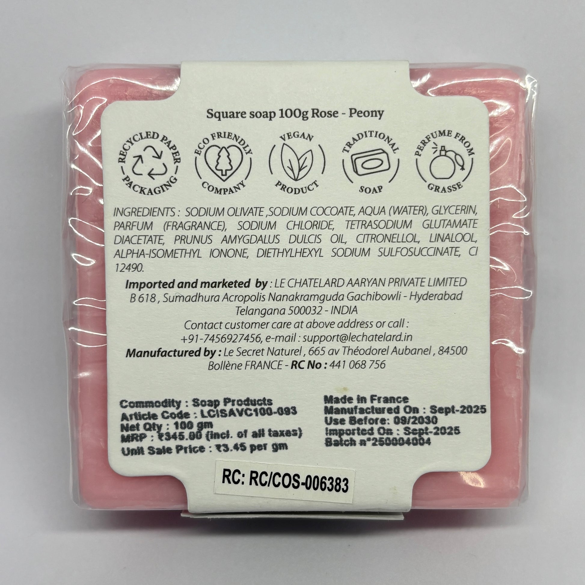 Square soap with a label on a gray background
