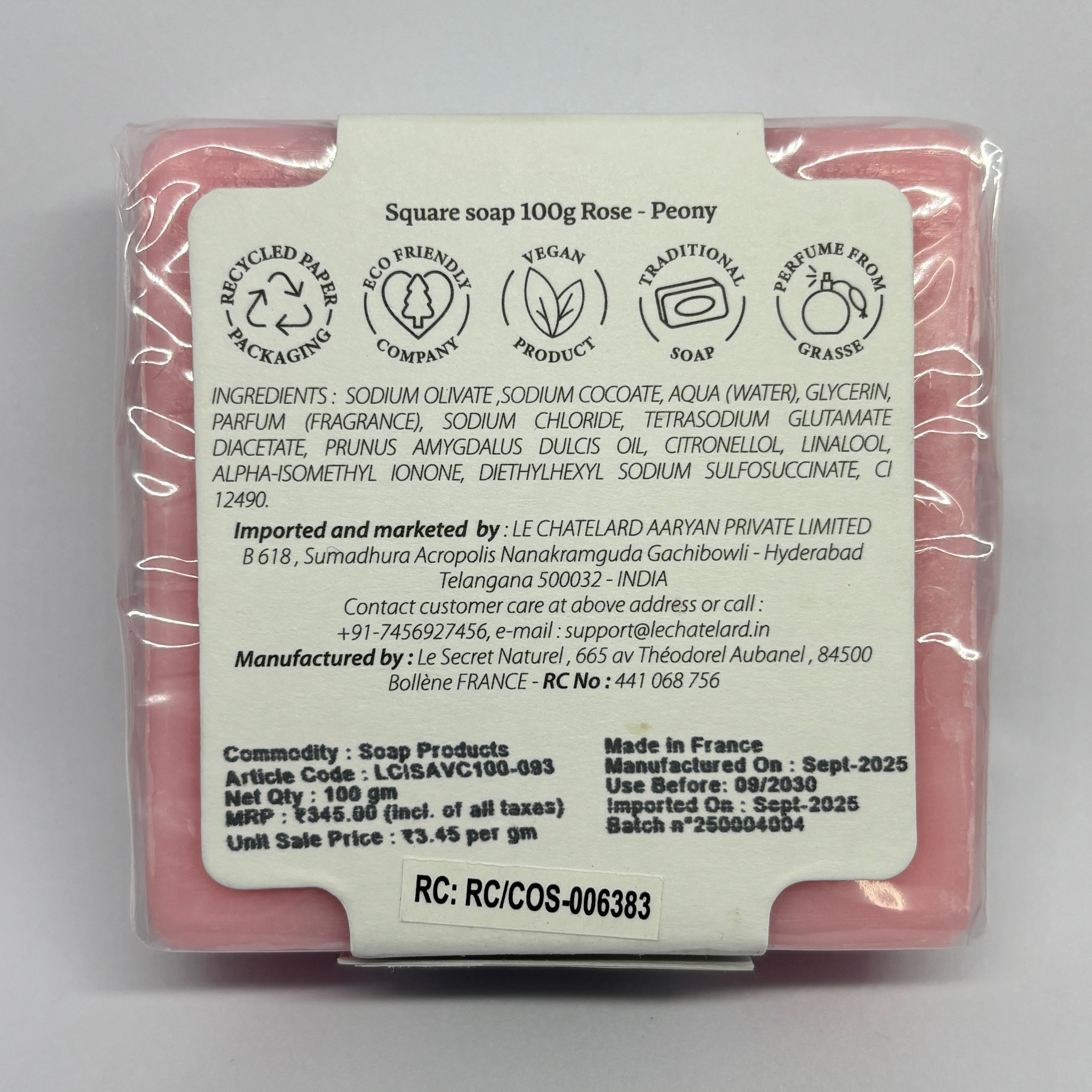 Square soap with a label on a gray background