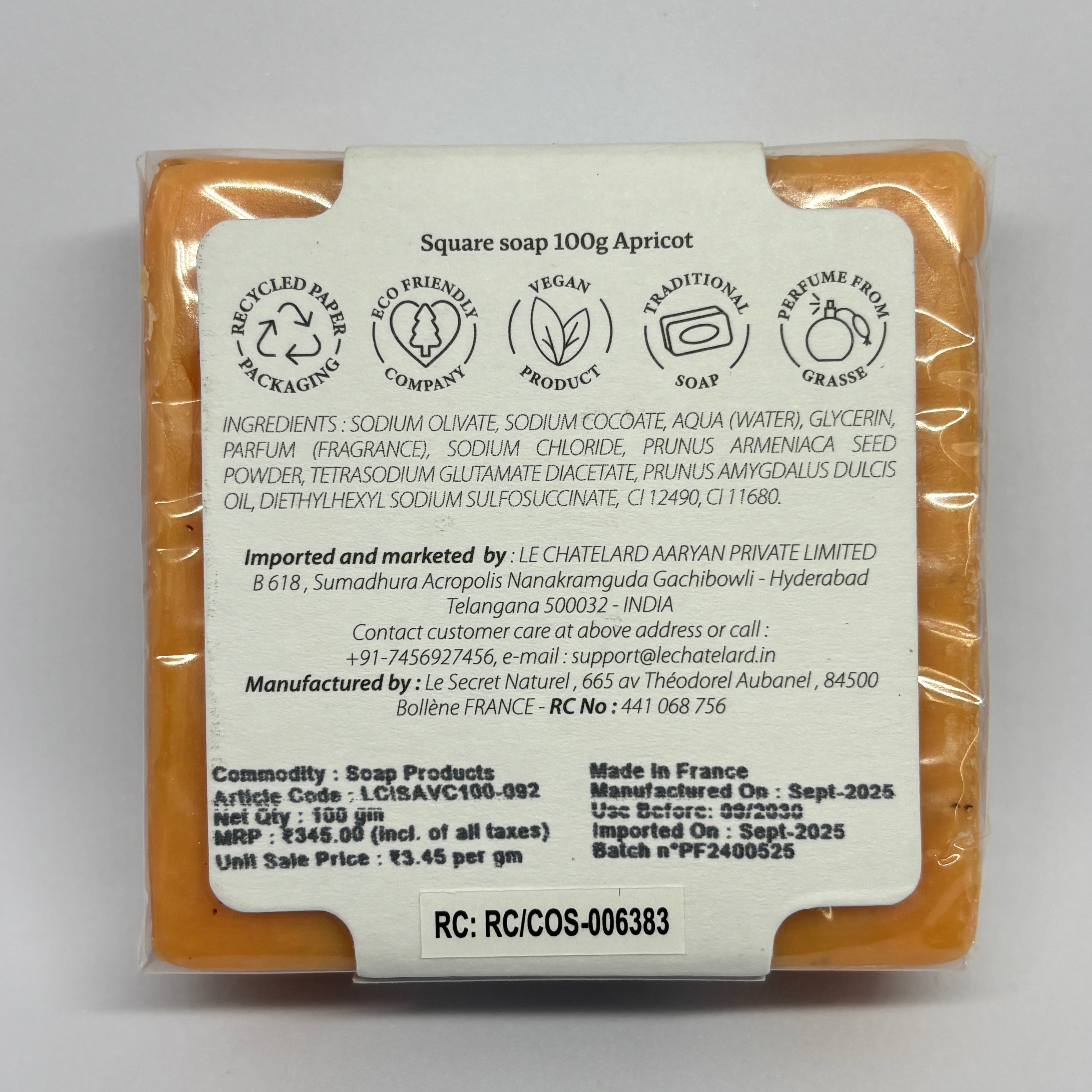 Le Chatelard 1802 Apricot Marseille Soap Bar – 100g | Made In France