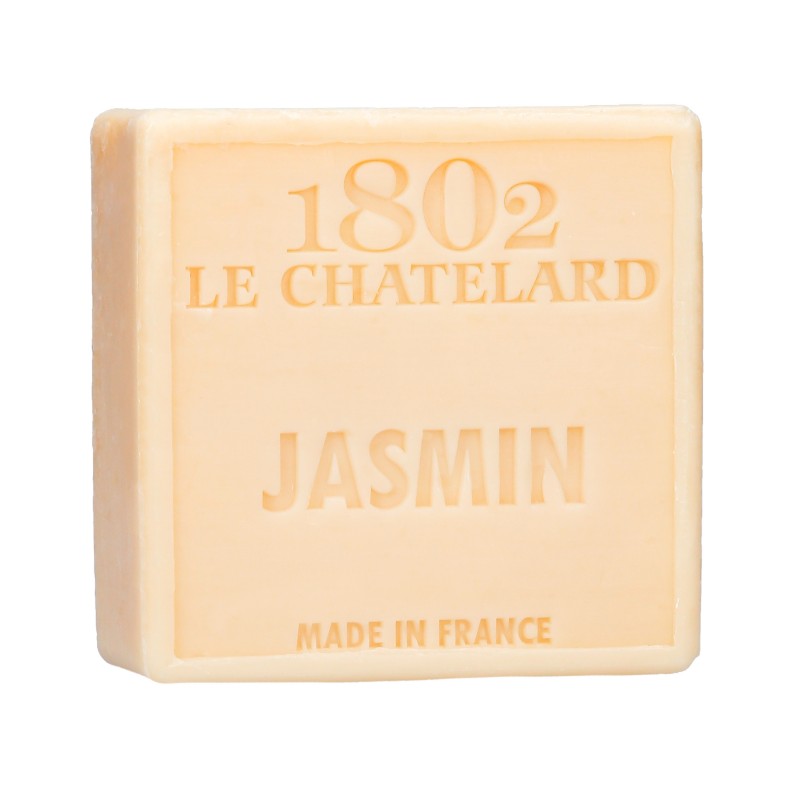 Bar of soap with '1802 Le Chatelard Jasmin' branding on a white background