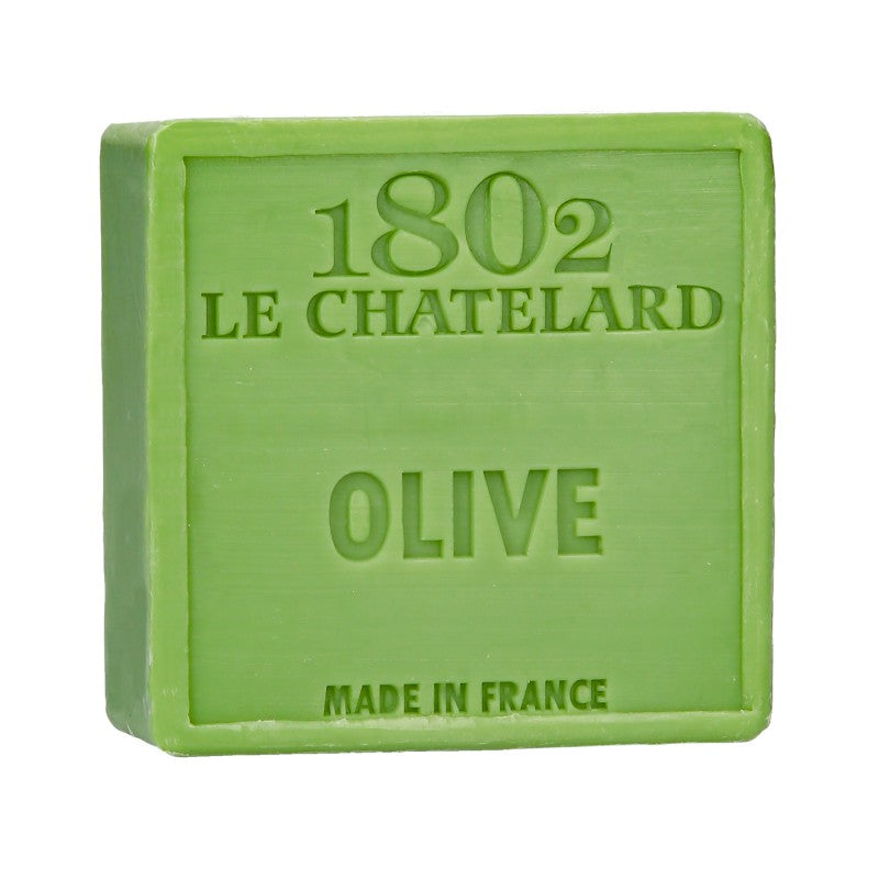 Le Chatelard 1802 olive soap packaging on a white background