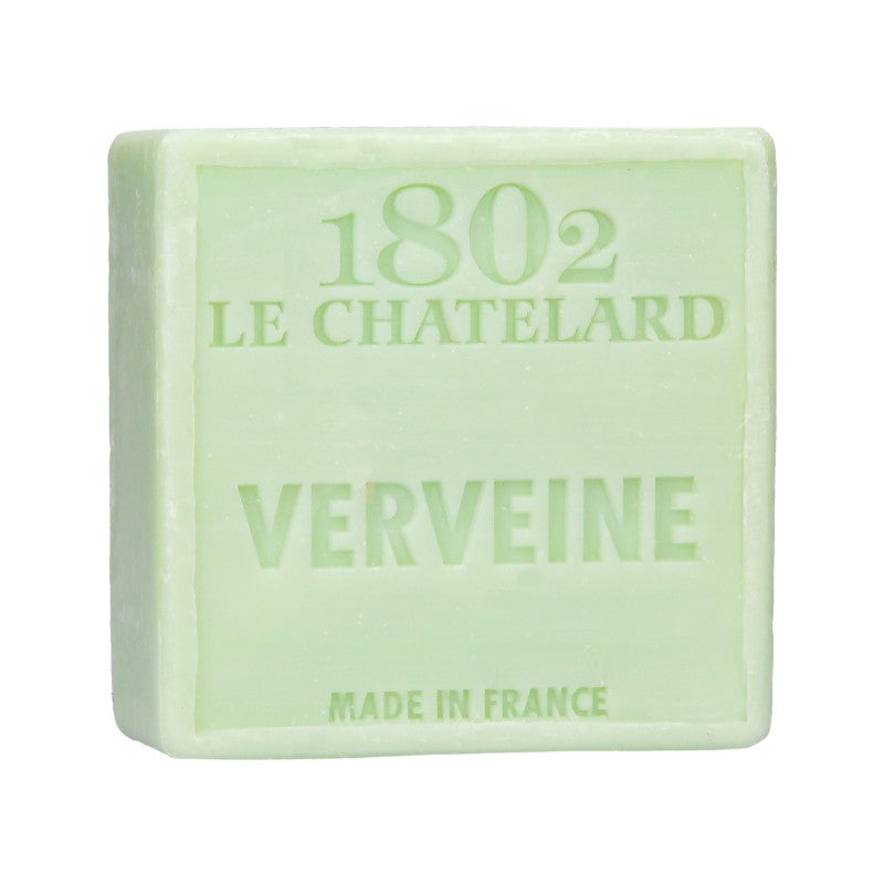 Soap bar with '1802 Le Chatelard' branding and 'Verveine' label on a white background